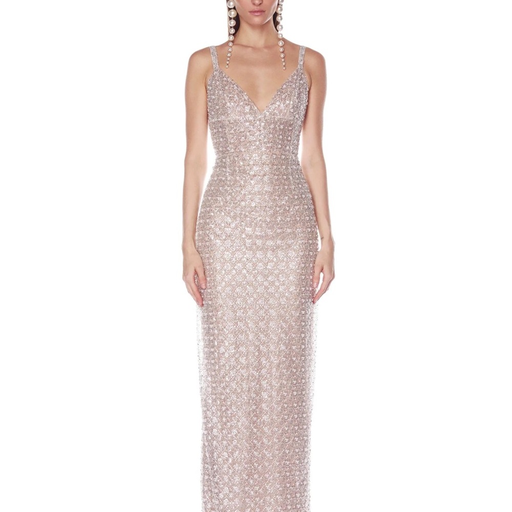 Bronx and Banco Allegra Silver Sequin Bead Dress-Wedding Bridal Bride Engagement